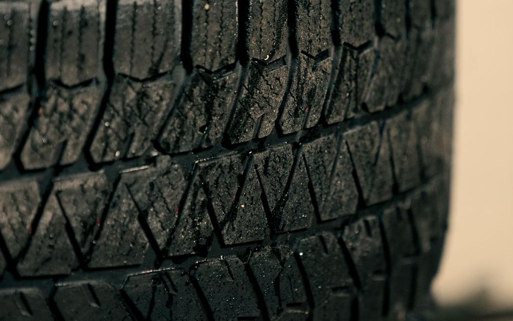 Close-up of the tread on a new tyre